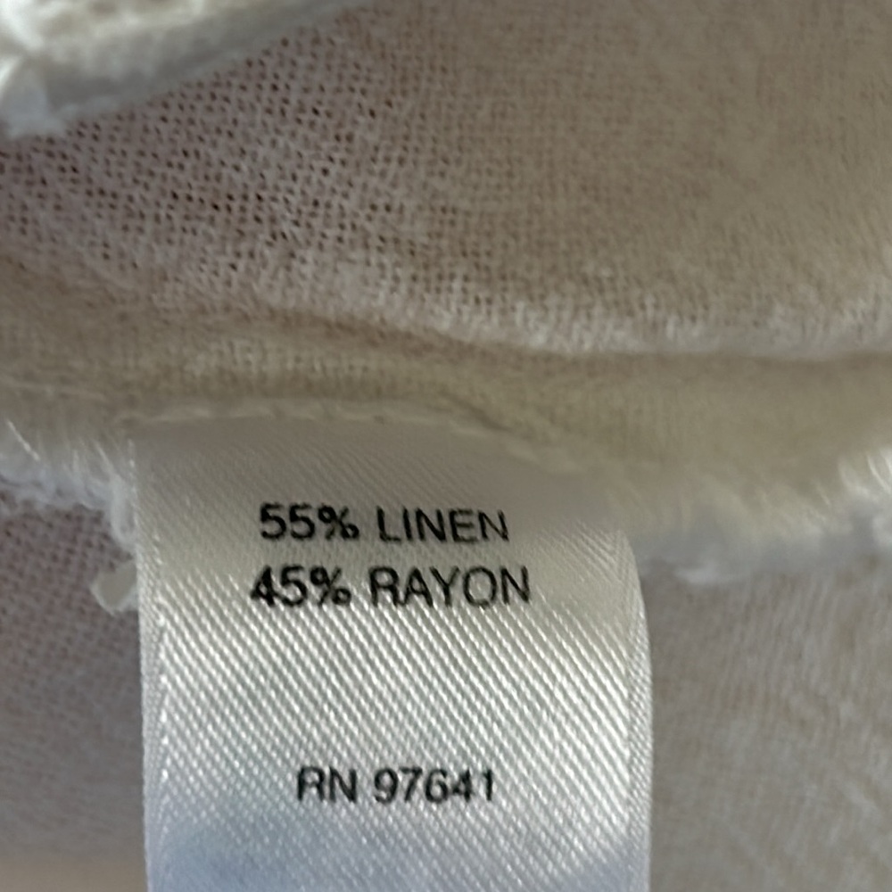 J Jill Solid White Linen/Rayon Crop Length Textured Pant 4 Pockets Elastic Waist - Picture 8 of 12